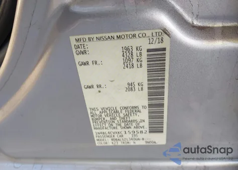 2019 Nissan Altima 2.5 Sr z USA, uszkodzony, nr VIN 1N4BL4CVXKC159582